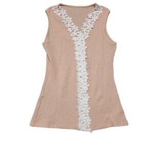 NEW Cupshe Women's Nude Waffle Knit Sleeveless Top with Floral Applique - Size S